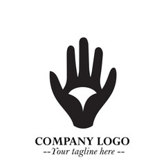 Minimalist Black Hand Logo Symbol on White Background in Clean Modern Silhouette Style