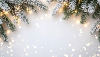 Festive winter decoration indoor setting holiday background cozy atmosphere close-up view christmas spirit with snowy pine and glittering lights