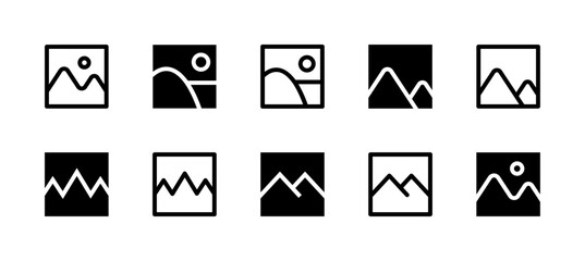 Image Icon Set Line and Solid style for Photo Gallery