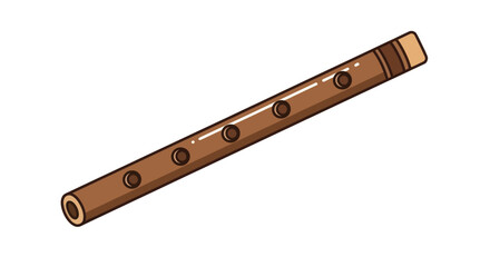 Cartoon Illustration of a Brown Wooden Flute Instrument.