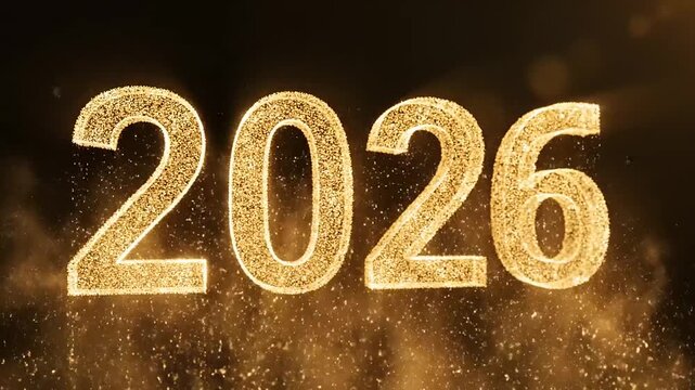 Golden 2026 New Year Celebration Abstract Particles Bursting.