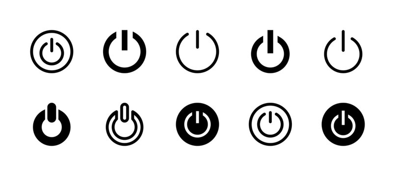 Power Button Icon Set Line and Solid style for Device Control