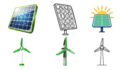 Eco friendly energy sources, vibrant solar panels and wind turbines promote sustainability