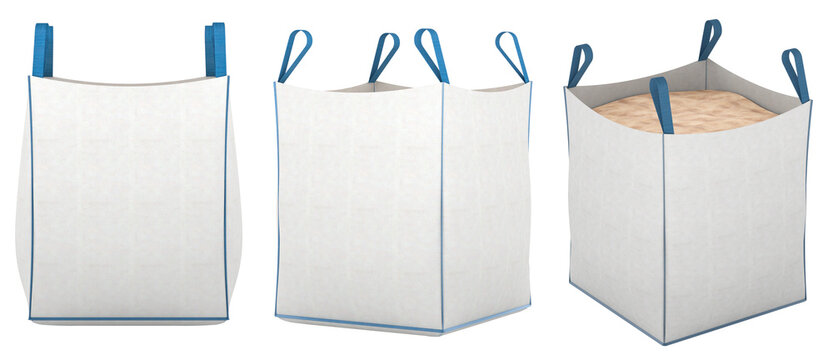 Big bag, FIBC flexible intermediate bulk container, bulk bag multiple angles. 3D rendering