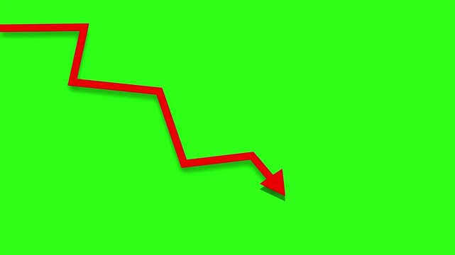 business graph red arrow business graph going down animation on green screen