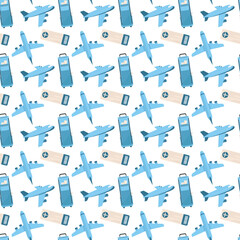 Aviation plane suitcase ticket seamless pattern for modern wallpapers and textiles