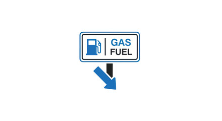 Blue and White Gas Fuel Sign with Arrow Indicating Direction.