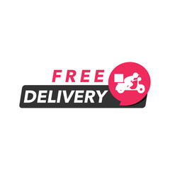 A clean and modern “Free Delivery” label featuring a motorcycle courier silhouette in motion suitable for e-commerce, logistics, promotional marketing materials, banners, and delivery service campaign