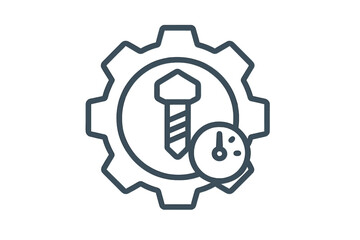 Technical configuration symbol showing mechanical gear, screw, and speed dial
