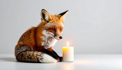 Obraz premium Red Fox and Candlelight Still Life Minimalist Animal Portrait for Print or Web Background With Copy Space.