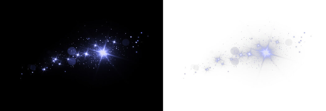 Blue star sparkle overlay, isolated PNG with bright glowing particle accents. PNG gold star light sparkle, White glow light effect. Starlight sparkle. Light flare effect shine glow. Light PNG.