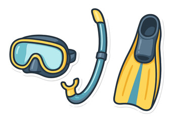 Diving mask, snorkel tube, and yellow swimming flipper for underwater exploration © icon_art