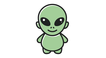 Cute Green Cartoon Alien Character with Big Eyes.