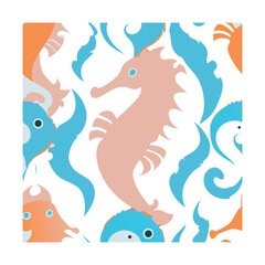 Abstract Seahorse and Seaweed Pattern