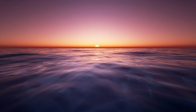 3D render of a sunset over a calm sea with pink and orange gradient sky, creating a serene, dreamy, and colorful coastal scene.