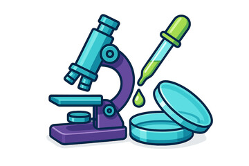 Microscope dropper and petri dish laboratory equipment icons set