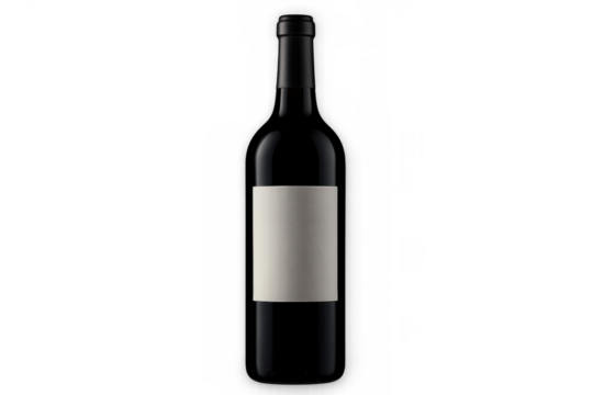 Red wine bottle with blank label, ready for branding, mockup template for beverage product on transparent background - Powered by Adobe