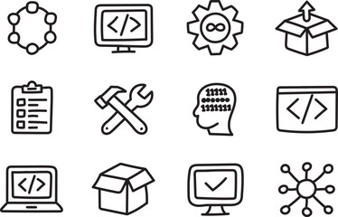 Minimal Hand-Drawn Coding and Software Development Line Icon Collection