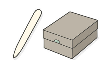 Bone folder creasing tool placed next to a closed rectangular storage box