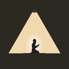 Silhouette man praying on down light design vector illustration