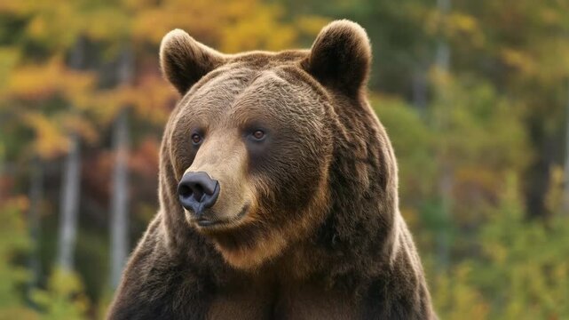 Majestic Brown Bear Portrait in a Vibrant Autumn Forest