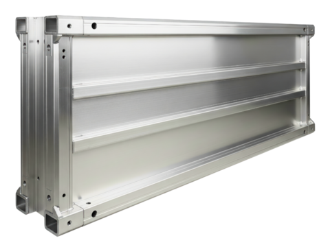 Stack of modular aluminum profiles for a metal framework on a transparent background