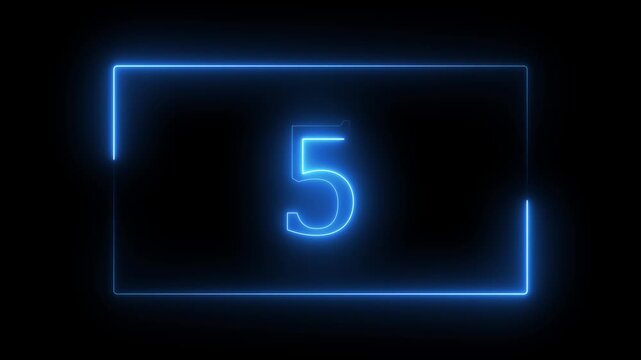 10 second neon countdown timer animation with neon number text from 10 to 0 with interesting neon frame animation. neon number text glowing motion.