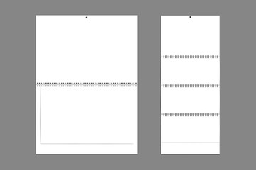 Wall Monthly calendar layout for 2026 year. Diary planner for 2026 year.Blank white wall calendar mock up front view, curved corners, isolated, 3d rendering.