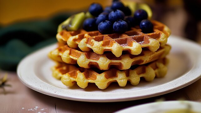 Fruit Waffle Gourmet Decor, Catering Design Element (Suitable for Food Ads, Menu Design, Visual Materials, etc.)