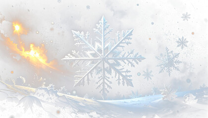 Winter nature landscape with snow covered snowflakes on a frozen window, perfect for a Christmas or holiday design card isolated on white background