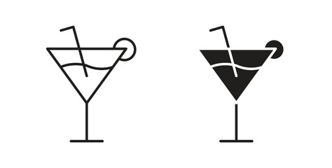 Cocktail icon glyph and line set thin line symbol concept.