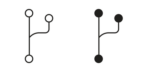 Code branch icon glyph and line set thin line symbol concept.
