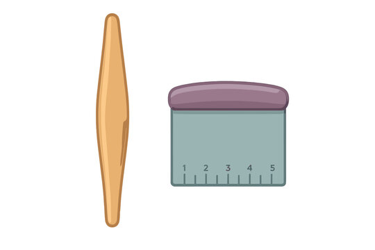 Classic wooden rolling pin and measured dough scraper set for essential baking preparation