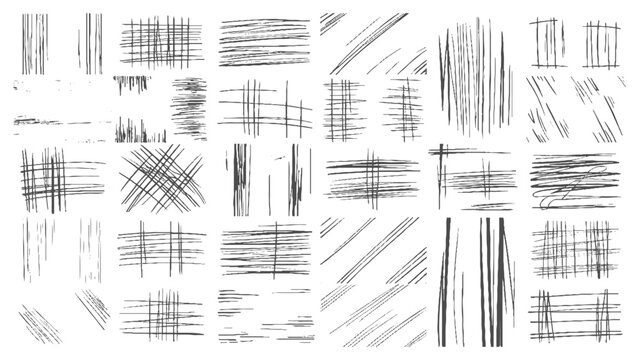 Doodle hand drawn hatching texture lines set.  Line crosshatch patterns, cross hatch texture vintage hand drawn. messy black crayon line. decorative signature, bold pencil sketch texture.
