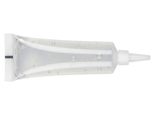 Transparent tube of clear cosmetic gel with a nozzle applicator on a transparent background
