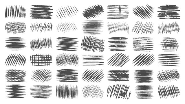 Doodle hand drawn hatching texture lines set.  Line crosshatch patterns, cross hatch texture vintage hand drawn. messy black crayon line. decorative signature, bold pencil sketch texture.