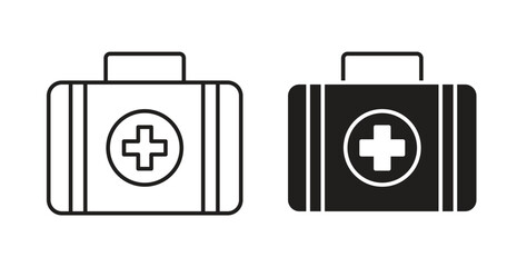 Doctor bag icon glyph and line set thin line symbol concept.