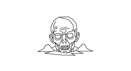 Line Art Illustration of a Zombie Head Emerging.