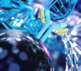 antibody, immunoglobulin, Y-shaped protein produced mainly by plasma cells,   3d rendering