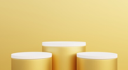 Golden and white podium, golden background for product advertising, popular premium, 3D illustration.