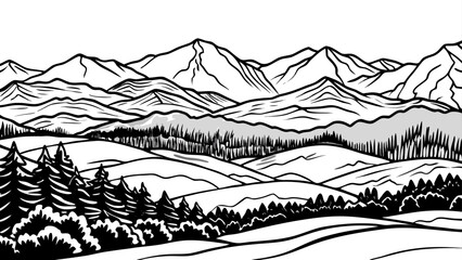 Fototapeta premium Very beautiful view of the White Mountains in New Hampshire as seen from Vermont, featuring rolling green hills, layered mountain ridges, and a peaceful New England landscape under clear, bright skies