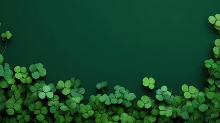 Shamrock design on green background with copy space, designed for holiday greetings, promotions, and cultural celebrations.