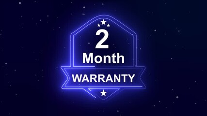 2 month warranty quality assurance concept on the transparent background. Neon Warranty shield Animation. Motion graphics of product guaranteed animated. Hundred percent authentic product.