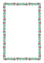 Holly Berry Christmas Frame, Red Green Vector Silhouette Isolated Vertical Border for Winter Holiday Festive Designs