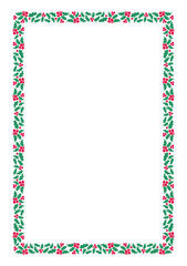 Holly Berry Christmas Frame, Red Green Vector Silhouette Isolated Vertical Border for Winter Holiday Festive Designs