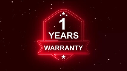 1 years warranty quality assurance concept on the transparent background. Neon Warranty shield Animation. Motion graphics of product guaranteed animated. Hundred percent authentic product.