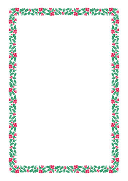 Holly Berry Christmas Frame, Red Green Vector Silhouette Isolated Vertical Border for Winter Holiday Festive Designs