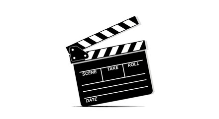 Fototapeta premium A black clapperboard angled shows Scene Take Roll Date fields Top stick is up with striped design