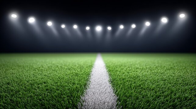 Stunning soccer field under stadium lights football action cinematic glow dynamic sports environment captivating viewpoint