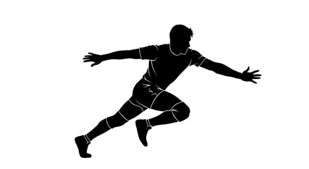 A silhouette of a person running with arms outstretched against a white background
